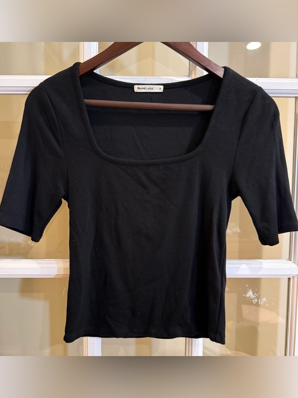 Marine Layer Lexi Rib Square Neck Top Black